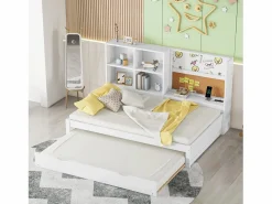 Hot Merax Sofá cama - 90 x 200 cm - múltiples espacios de almacenamiento - con puerto USB y tablero de dibujo - Panel - Blanco