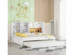 Hot Merax Sofá cama - 90 x 200 cm - múltiples espacios de almacenamiento - con puerto USB y tablero de dibujo - Panel - Blanco