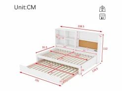 Hot Merax Sofá cama - 90 x 200 cm - múltiples espacios de almacenamiento - con puerto USB y tablero de dibujo - Panel - Blanco