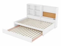 Hot Merax Sofá cama - 90 x 200 cm - múltiples espacios de almacenamiento - con puerto USB y tablero de dibujo - Panel - Blanco