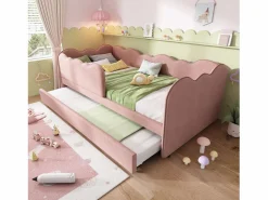 ModernLuxe Sofá cama 90×190 cm - con cama nido 90×190 cm - decoración de olas - con somier de láminas - Terciopelo - (sin colchón)