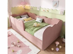 ModernLuxe Sofá cama 90×190 cm - con cama nido 90×190 cm - decoración de olas - con somier de láminas - Terciopelo - (sin colchón)