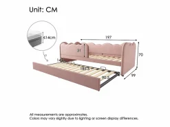 ModernLuxe Sofá cama 90×190 cm - con cama nido 90×190 cm - decoración de olas - con somier de láminas - Terciopelo - (sin colchón)