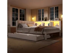ModernLuxe Sofá cama 140×200 cm - con cama nido - con tira LED luminosa - con puerto USB - (colchón no incluido) Blanco