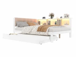 ModernLuxe Sofá cama 140×200 cm - con cama nido - con tira LED luminosa - con puerto USB - (colchón no incluido) Blanco