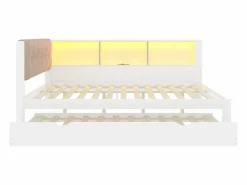 ModernLuxe Sofá cama 140×200 cm - con cama nido - con tira LED luminosa - con puerto USB - (colchón no incluido) Blanco