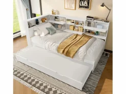 Best Sofá cama 90×200 cm - con USB + Type-C - con almacenamiento - con cama nido - (colchón no incluido) Cama Diván