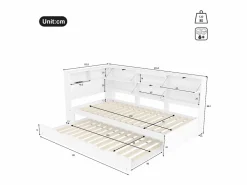 Best Sofá cama 90×200 cm - con USB + Type-C - con almacenamiento - con cama nido - (colchón no incluido) Cama Diván