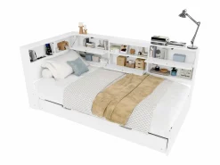 Best Sofá cama 90×200 cm - con USB + Type-C - con almacenamiento - con cama nido - (colchón no incluido) Cama Diván