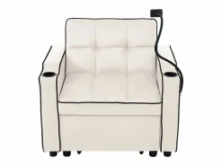 Outlet Sofá cama 3 en 1 con portavasos y soporte para teléfono, terciopelo, (83 x 167 x 76 cm) Beige