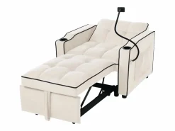 Outlet Sofá cama 3 en 1 con portavasos y soporte para teléfono, terciopelo, (83 x 167 x 76 cm) Beige