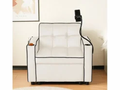 Outlet Sofá cama 3 en 1 con portavasos y soporte para teléfono, terciopelo, (83 x 167 x 76 cm) Beige