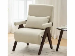 New Merax Sofá cama 3 en 1, plegable - 64 x 68,5 x 93 cm - Tejido de lino - Con función de descanso + Nogal Beige