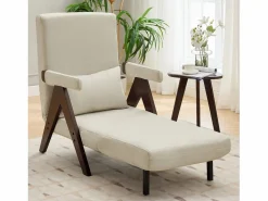 New Merax Sofá cama 3 en 1, plegable - 64 x 68,5 x 93 cm - Tejido de lino - Con función de descanso + Nogal Beige