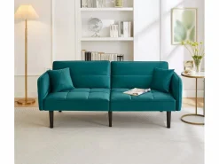 Outlet Sofá cama 2 en 1 regulable - Respaldo regulable - Patas de sofá de madera y cojines incluidos - Terciopelo - 176 x 78 x 76 cm - Sofá Vintage