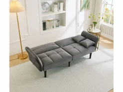 Online Sofá cama 2 en 1 regulable - Respaldo regulable - Patas de madera y cojines incluidos - Terciopelo - 176 x 78 x 76 cm - Sofá Vintage