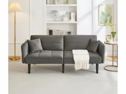 Online Sofá cama 2 en 1 regulable - Respaldo regulable - Patas de madera y cojines incluidos - Terciopelo - 176 x 78 x 76 cm - Sofá Vintage