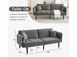 Online Sofá cama 2 en 1 regulable - Respaldo regulable - Patas de madera y cojines incluidos - Terciopelo - 176 x 78 x 76 cm - Sofá Vintage