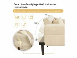Discount Sofá cama 2 en 1 regulable - Respaldo regulable - Patas de madera y cojines incluidos - Terciopelo - 176 x 78 x 76 cm - Beige Blanco roto