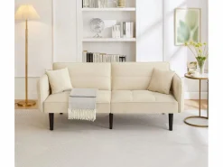 Discount Sofá cama 2 en 1 regulable - Respaldo regulable - Patas de madera y cojines incluidos - Terciopelo - 176 x 78 x 76 cm - Beige Blanco roto