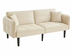 Discount Sofá cama 2 en 1 regulable - Respaldo regulable - Patas de madera y cojines incluidos - Terciopelo - 176 x 78 x 76 cm - Beige Blanco roto