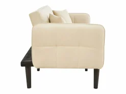 Discount Sofá cama 2 en 1 regulable - Respaldo regulable - Patas de madera y cojines incluidos - Terciopelo - 176 x 78 x 76 cm - Beige Blanco roto