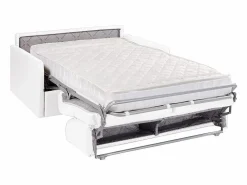 Sale Sofá cama 3 plazas de piel sintética blanca - Colchón de espuma 18 cm - CALIFE Sofás De Piel Sintética
