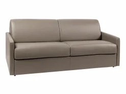 Vente-unique Sofá cama 4 plazas de piel sintética gris - Colchón de espuma 18 cm - CALIFE