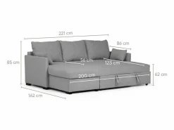 Sofá Cama 3 Plazas - Chaise Longue Reversible Derecha/Izquierda con Almacenamiento Integrado (221 x 162 x 85 cm) - ORLANDO