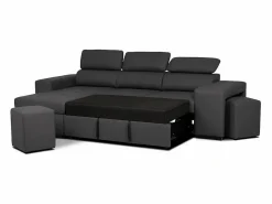 Sofá Cama 3 Plazas con Chaise Longue Reversible Lado Derecho/Izquierdo - Reposacabezas Ajustables - 2 Pufs (263 x 127 x 96 cm) - JOHN
