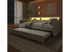 Hot Sofá cama 90 x 200 cm - con iluminación LED - con cama nido - con USB - lino - con somier de láminas - ​​​ Cama Diván