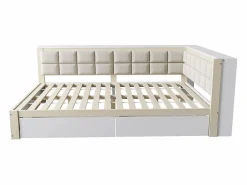 Clearance Sofá cama 140 x 200 cm, cama multifuncional con respaldo mullido y grandes cajones de almacenamiento, estructura de pino, color natural Cama Diván