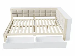 Clearance Sofá cama 140 x 200 cm, cama multifuncional con respaldo mullido y grandes cajones de almacenamiento, estructura de pino, color natural Cama Diván