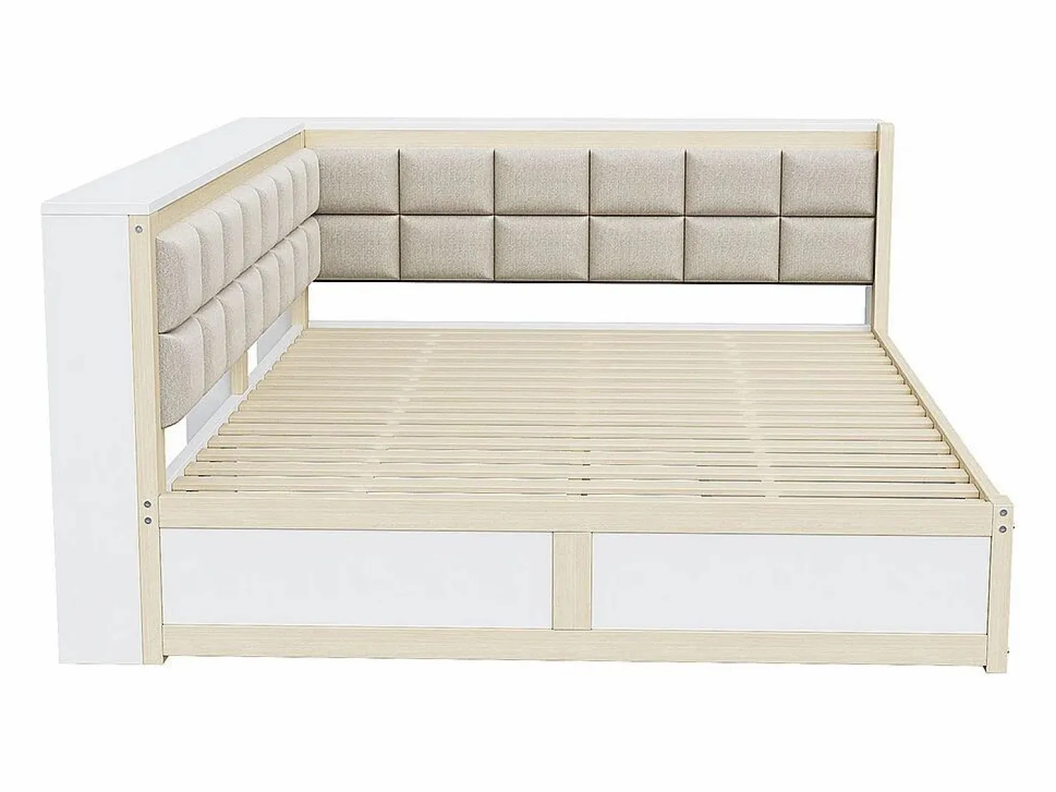 Clearance Sofá cama 140 x 200 cm, cama multifuncional con respaldo mullido y grandes cajones de almacenamiento, estructura de pino, color natural Cama Diván