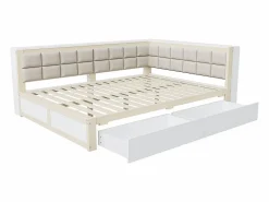 Clearance Sofá cama 140 x 200 cm, cama multifuncional con respaldo mullido y grandes cajones de almacenamiento, estructura de pino, color natural Cama Diván