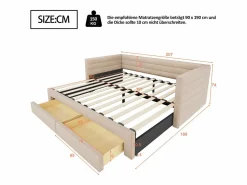 Online Sofá cama acolchado 90×190 cm - con 2 cajones - con somier de láminas - (colchón no incluido) Cama Diván