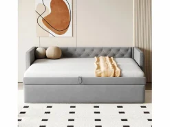ModernLuxe Sofá cama acolchado en terciopelo - 90/180x200 cm - marco de cama nido - con somier de láminas -