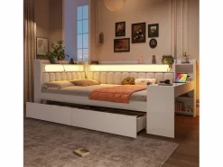 ModernLuxe Sofá cama acolchado 140x200 cm - con puertos USB y LED - con escritorio y 2 cajones - (sin colchón)