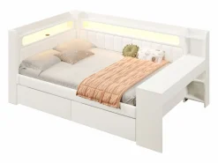ModernLuxe Sofá cama acolchado 140x200 cm - con puertos USB y LED - con escritorio y 2 cajones - (sin colchón)