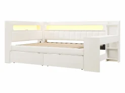 ModernLuxe Sofá cama acolchado 140x200 cm - con puertos USB y LED - con escritorio y 2 cajones - (sin colchón)
