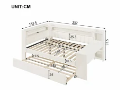 Discount Sofá cama acolchado 140x200 cm - con puertos USB y LED - con cama nido y escritorio - (sin colchón) Cama Diván