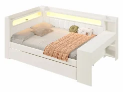 Discount Sofá cama acolchado 140x200 cm - con puertos USB y LED - con cama nido y escritorio - (sin colchón) Cama Diván
