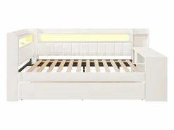 Discount Sofá cama acolchado 140x200 cm - con puertos USB y LED - con cama nido y escritorio - (sin colchón) Cama Diván