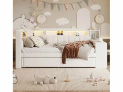 ModernLuxe Sofá cama acolchado 90x200 cm - con puertos USB y LED - con cama nido y escritorio - (sin colchón)