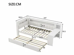ModernLuxe Sofá cama acolchado 90x200 cm - con puertos USB y LED - con cama nido y escritorio - (sin colchón)