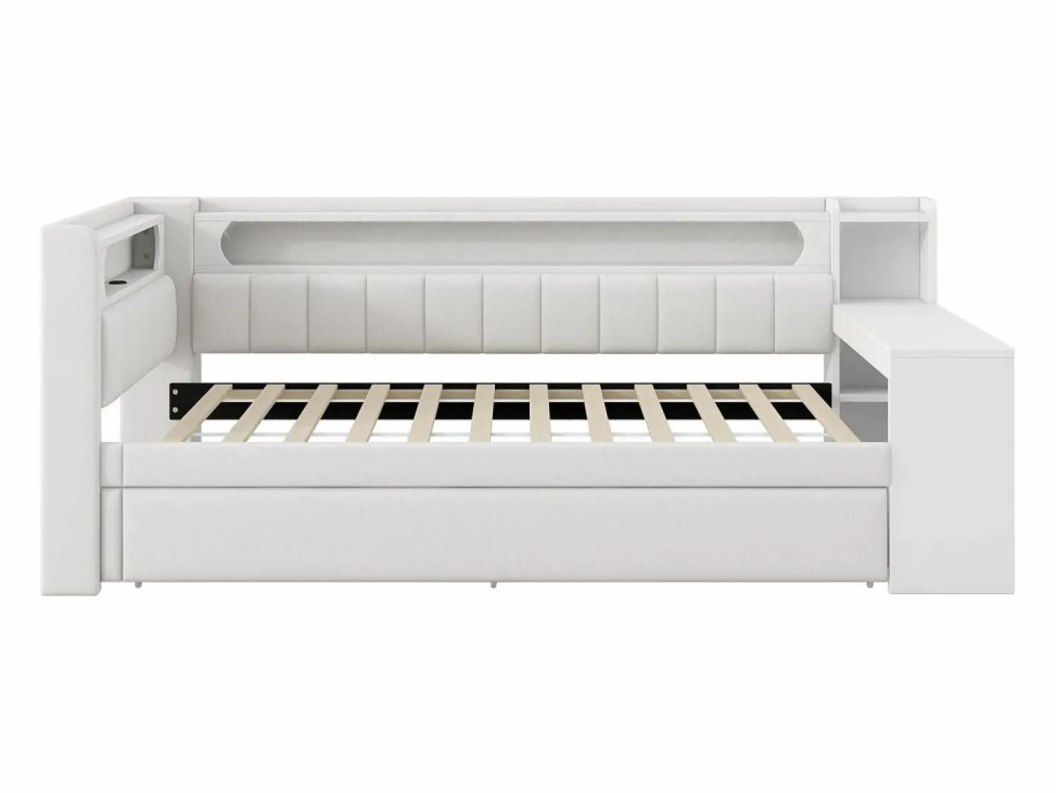 ModernLuxe Sofá cama acolchado 90x200 cm - con puertos USB y LED - con cama nido y escritorio - (sin colchón)