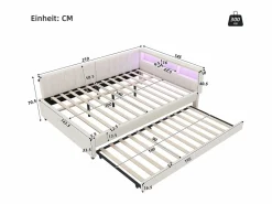 Best Sofá cama adulto 140x200cm lino con cama nido 90x190cm, LED y USB, somier de láminas, sin colchón Cama Nido