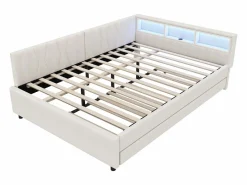Best Sofá cama adulto 140x200cm lino con cama nido 90x190cm, LED y USB, somier de láminas, sin colchón Cama Nido