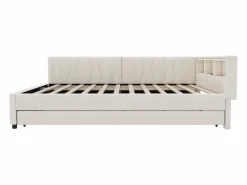 Best Sofá cama adulto 140x200cm lino con cama nido 90x190cm, LED y USB, somier de láminas, sin colchón Cama Nido