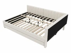 Best Sofá cama adulto 140x200cm lino con cama nido 90x190cm, LED y USB, somier de láminas, sin colchón Cama Nido